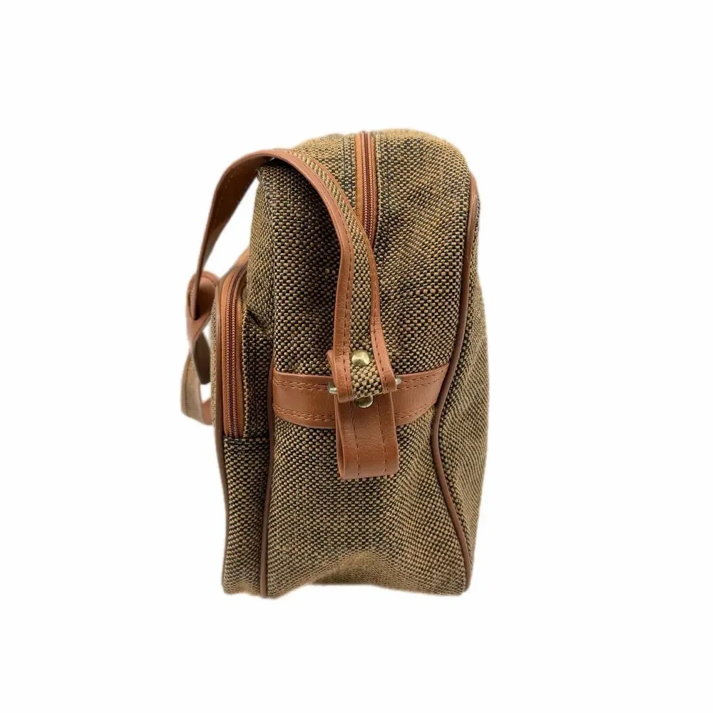 Vtg 70s Samsonite Tweed Woven Brown Carry On Travel Luggage Shoulder Strap Bag